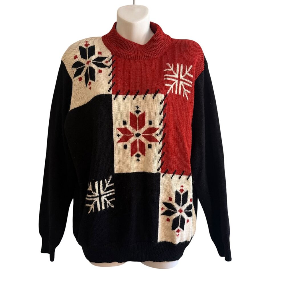 Vintage Alfred Dunner Snowflake Colorblock Sweater | L - Picture 3 of 10